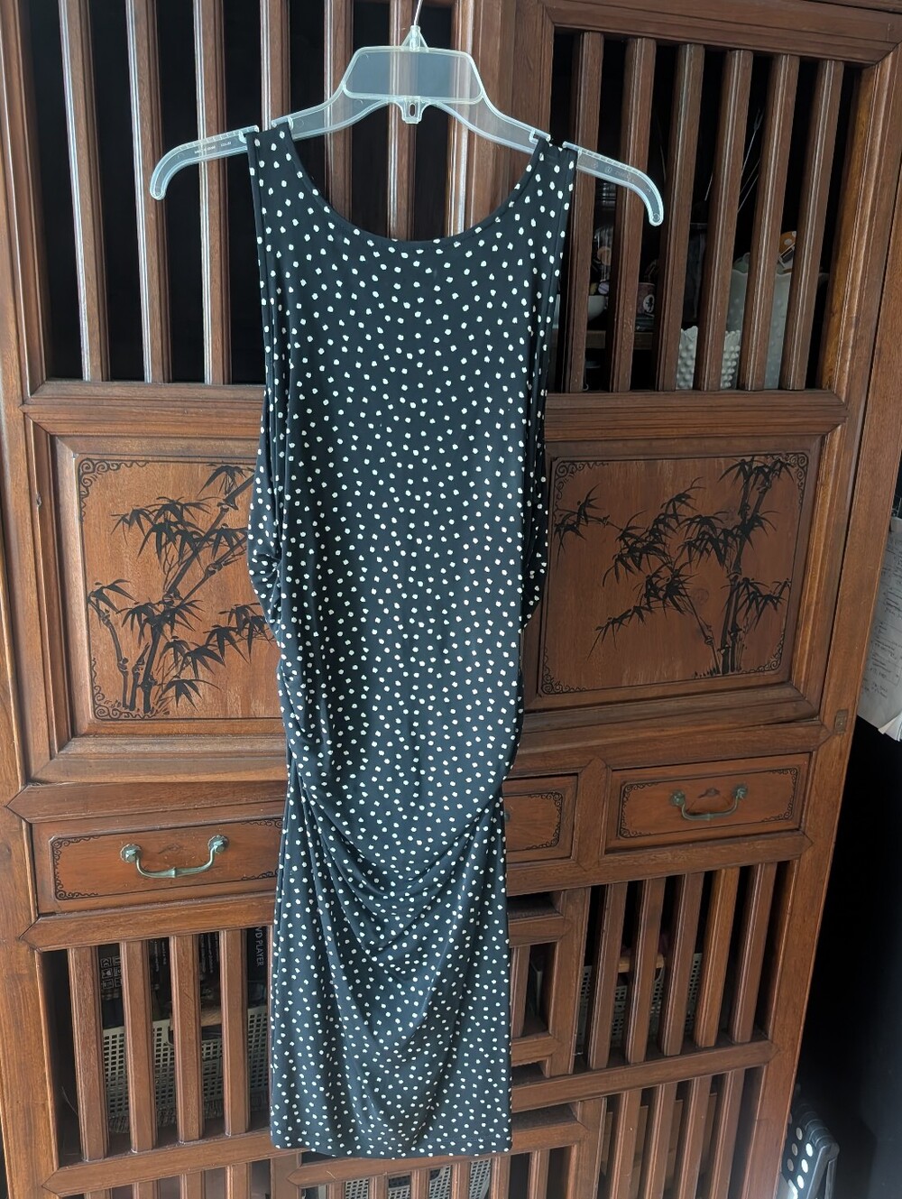 Ann Taylor Black and White Polka Dot Dress with rauching sz 4